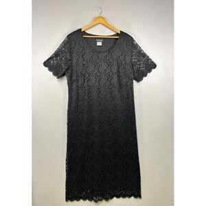 Classic Modest Miles Blake Women 24W Black Floral Lace Scalloped Shift Dress